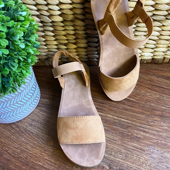 Comfort Vegan Suede Tan Sandals - Picture 4 of 6